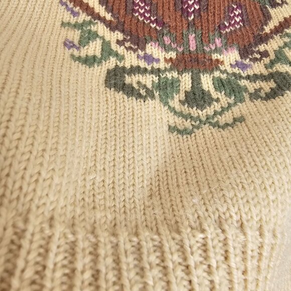 VTG HermanGeist Womens S Sweater Embroidered Floral Mustard Wool Warm Grannycore - Picture 9 of 14